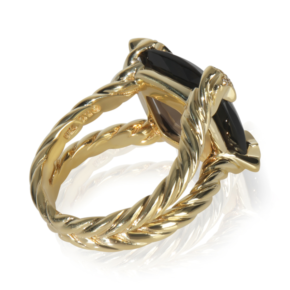 David Yurman Yellow Gold Smokey Quartz and Diamond On Point Ring - Picture 3 of 5